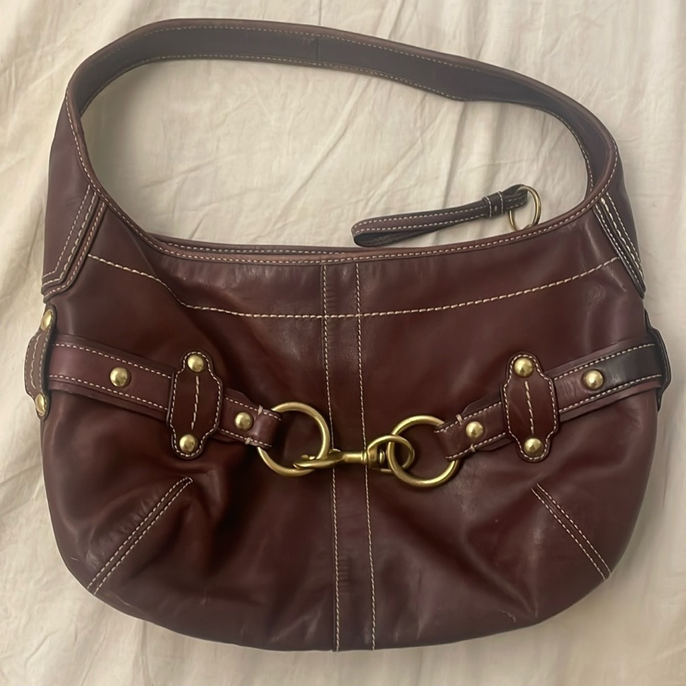 SOLD Coach Burgundy Shoulder Baguette/Hobo Bag
